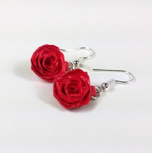 Red Rose Earrings Handmade Paper Quilling